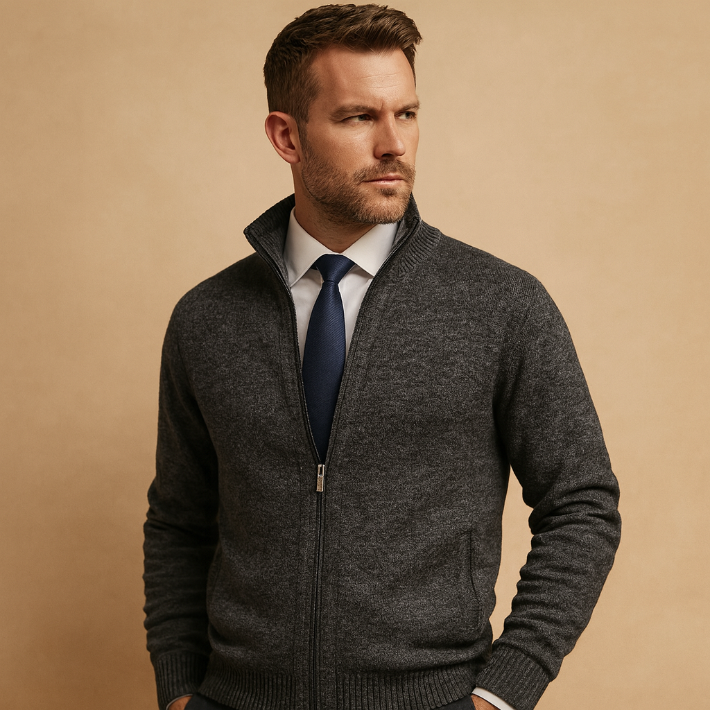 Men's Classic Zip-Up Knit Cardigan - Dark Gray