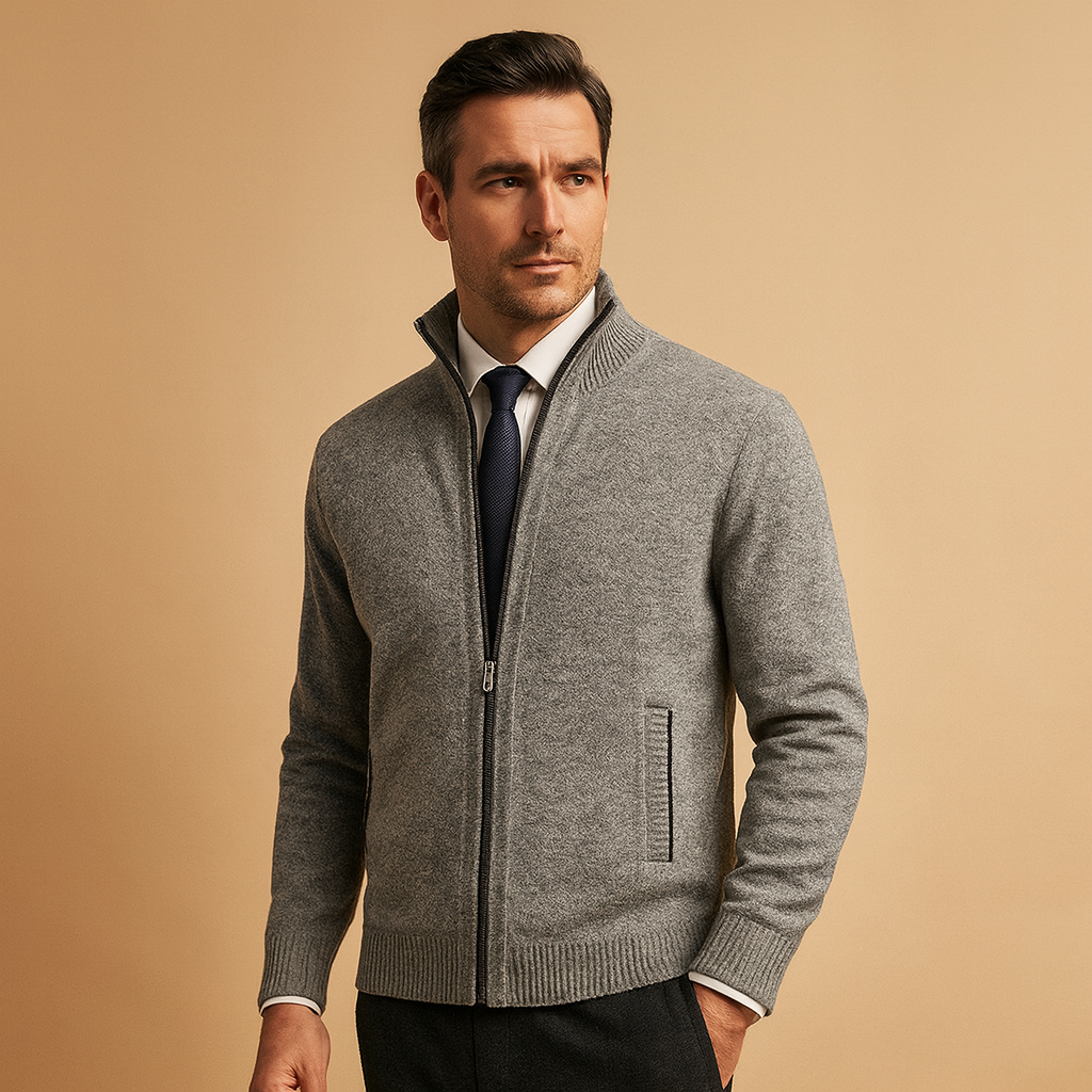 Men's Classic Zip-Up Knit Cardigan - Light Gray