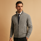 Men's Classic Zip-Up Knit Cardigan - Light Gray