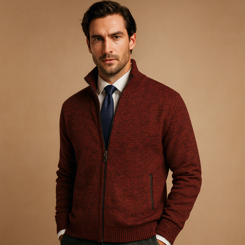 Men's Classic Zip-Up Knit Cardigan - Red