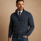 Men's Classic Zip-Up Knit Cardigan - Navy Blue