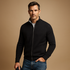 Men's Classic Zip-Up Knit Cardigan - Black