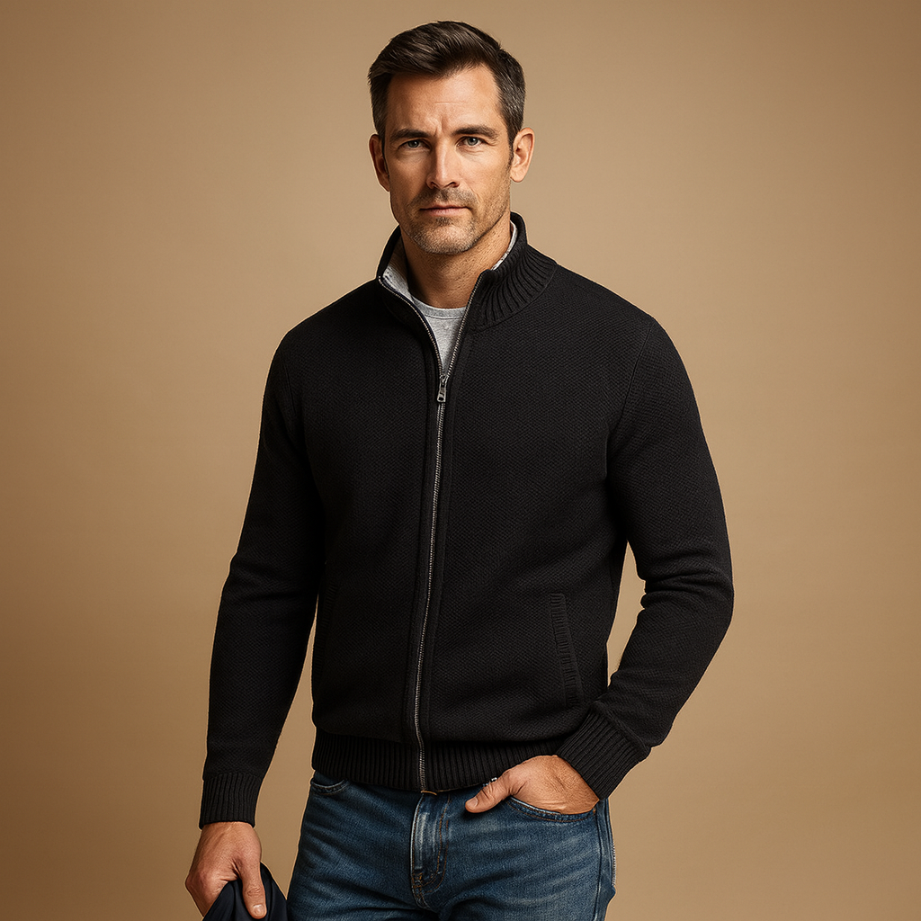 Men's Classic Zip-Up Knit Cardigan - Black