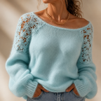 Women's Knit Sweater with Lace Detail