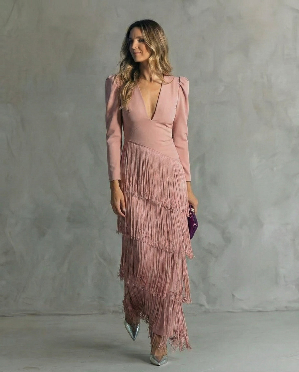 Women's Elegant Fringe Sleeve Dress for Fall - Lotus Root