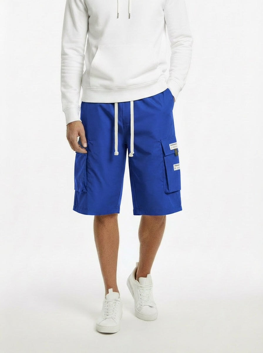 Men's Casual Cargo Capri Pants with Adjustable Drawstring - Blue