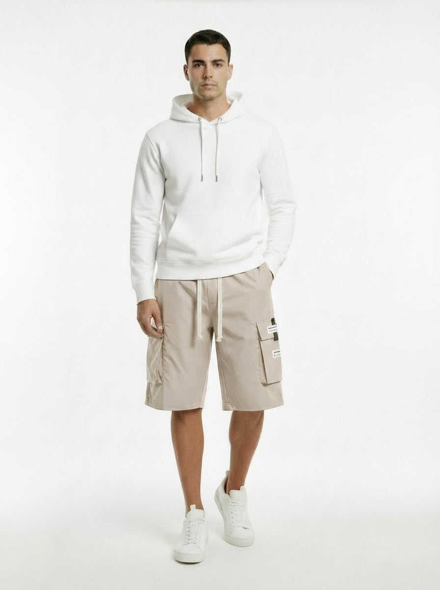 Men's Casual Cargo Capri Pants with Adjustable Drawstring - White