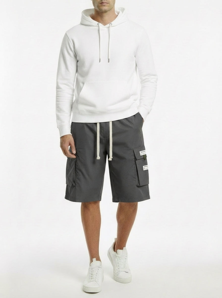Men's Casual Cargo Capri Pants with Adjustable Drawstring - Dark Gray