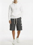 Men's Casual Cargo Capri Pants with Adjustable Drawstring - Dark Gray