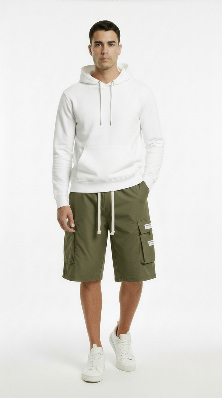 Men's Casual Cargo Capri Pants with Adjustable Drawstring - Khaki
