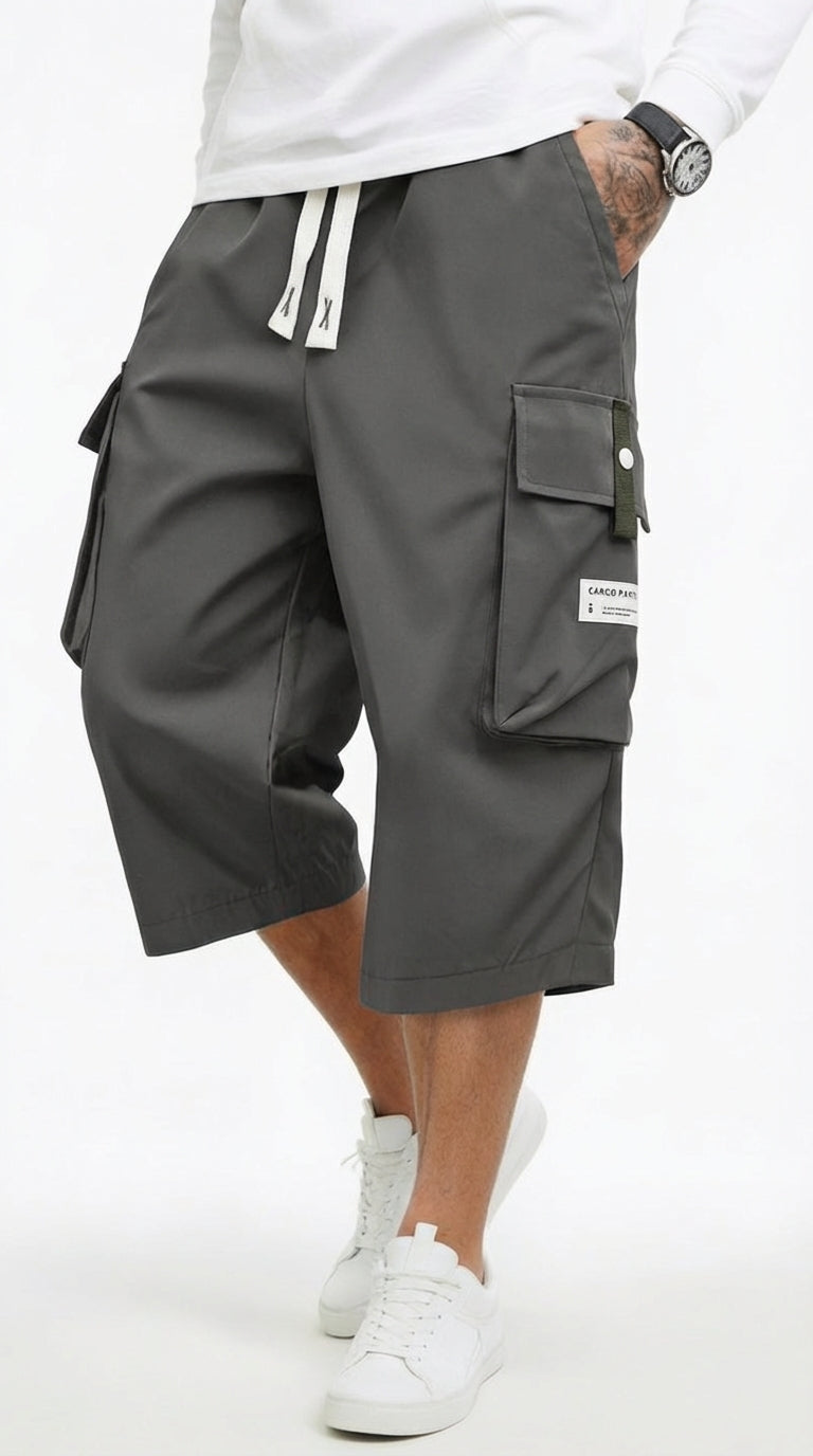 Men's Casual Cargo Capri Pants with Adjustable Drawstring