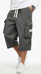 Men's Casual Cargo Capri Pants with Adjustable Drawstring