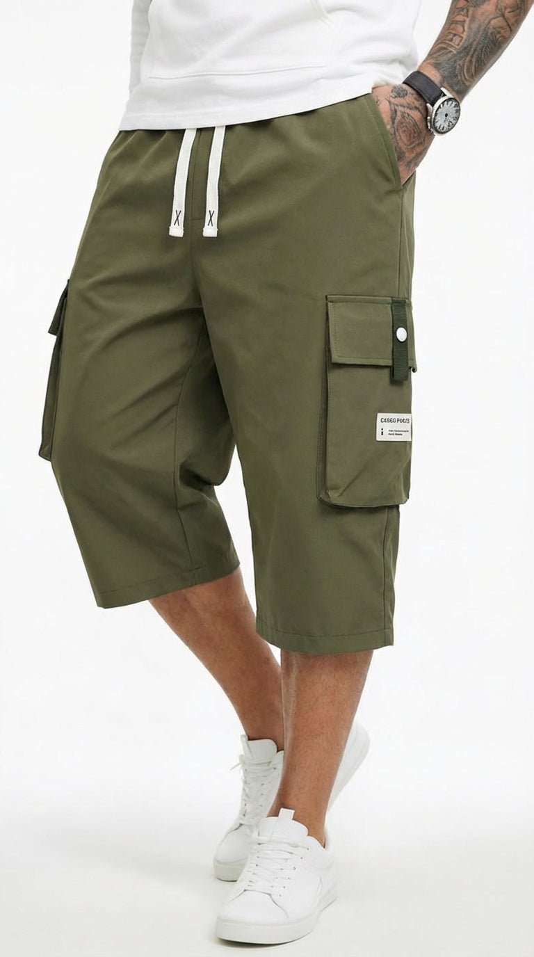 Men's Casual Cargo Capri Pants with Adjustable Drawstring