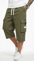 Men's Casual Cargo Capri Pants with Adjustable Drawstring