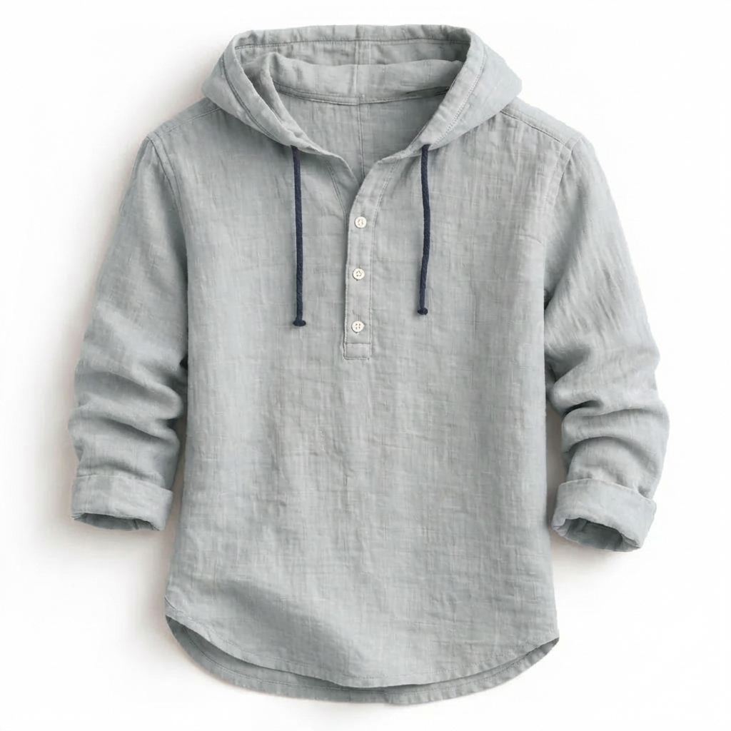 Men's Hooded Linen Shirt - Gray