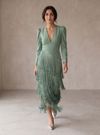 Women's Elegant Fringe Sleeve Dress for Fall