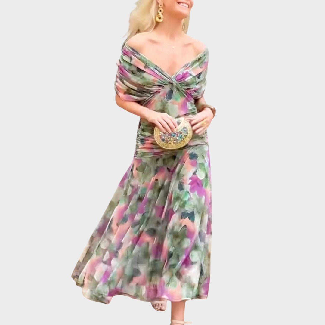 Women's V-Neck Long Sleeve Midi Dress