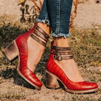 Women's Comfortable Leather Heels - Red Snake Print