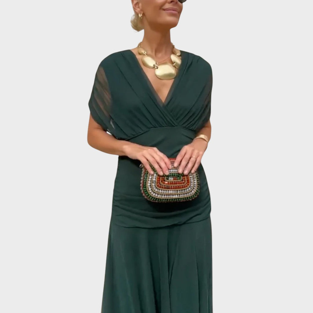 Women's V-Neck Long Sleeve Midi Dress