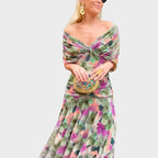 Women's V-Neck Long Sleeve Midi Dress - Green Floral