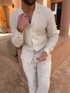 Men's Linen Set Elegant Shirt and Pants - Beige