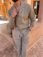 Men's Linen Set Elegant Shirt and Pants - Khaki