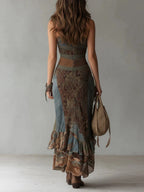 Women's Asymmetric Ethnic Print Maxi Dress with Side Slit