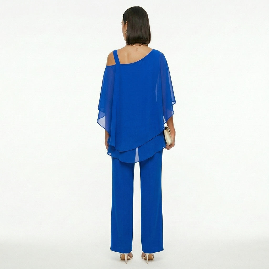 Women's Elegant Chiffon Set with Asymmetric Neckline