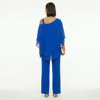 Women's Elegant Chiffon Set with Asymmetric Neckline