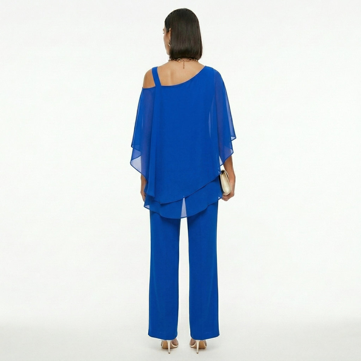 Women's Elegant Chiffon Set with Asymmetric Neckline