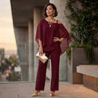 Women's Elegant Chiffon Set with Asymmetric Neckline