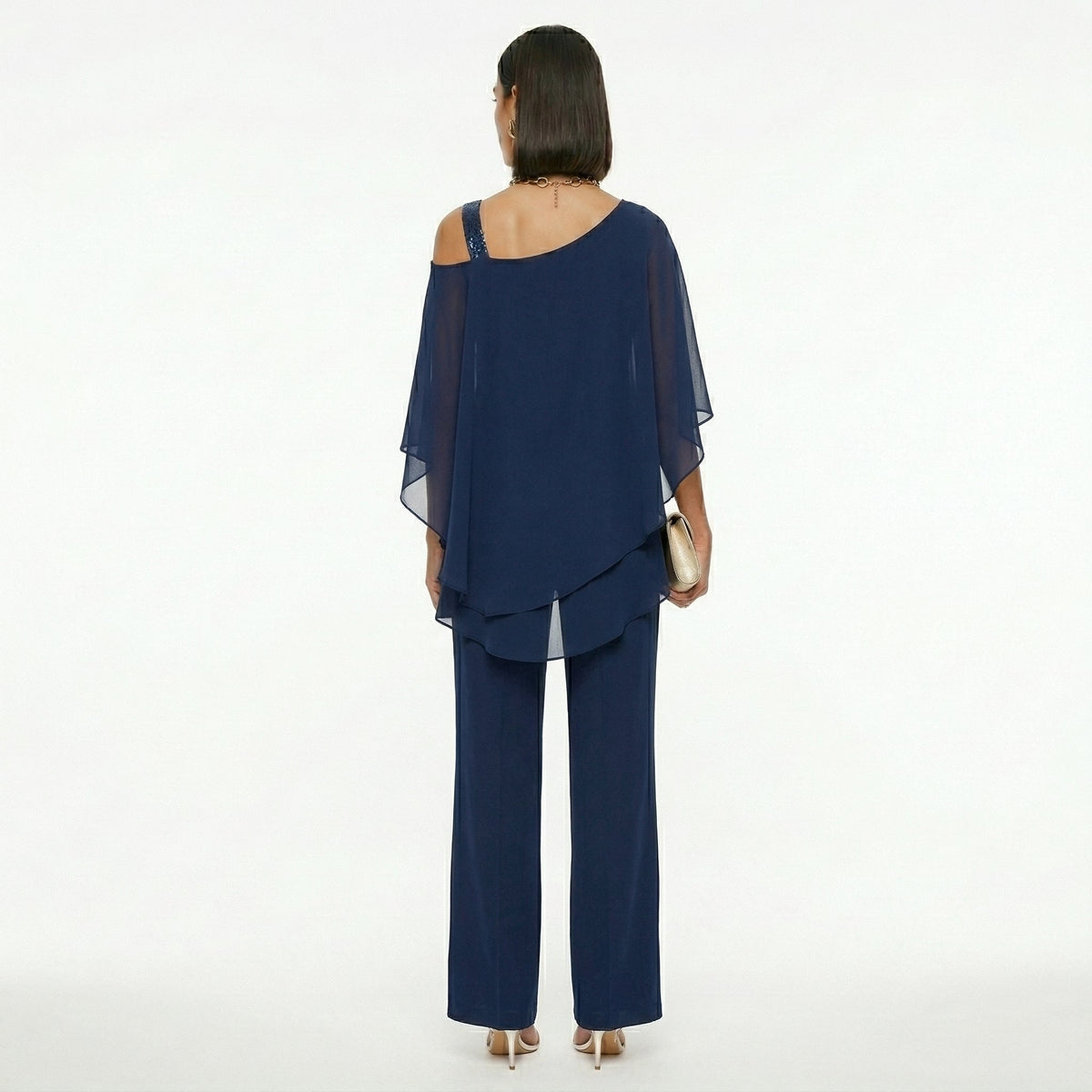Women's Elegant Chiffon Set with Asymmetric Neckline