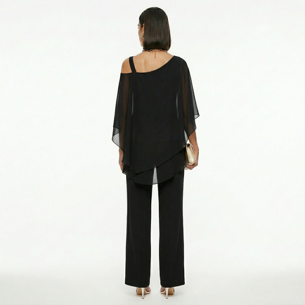 Women's Elegant Chiffon Set with Asymmetric Neckline