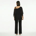 Women's Elegant Chiffon Set with Asymmetric Neckline