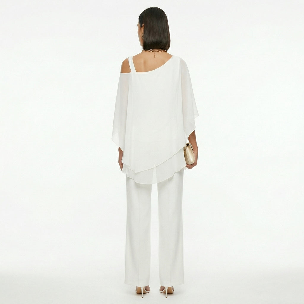 Women's Elegant Chiffon Set with Asymmetric Neckline
