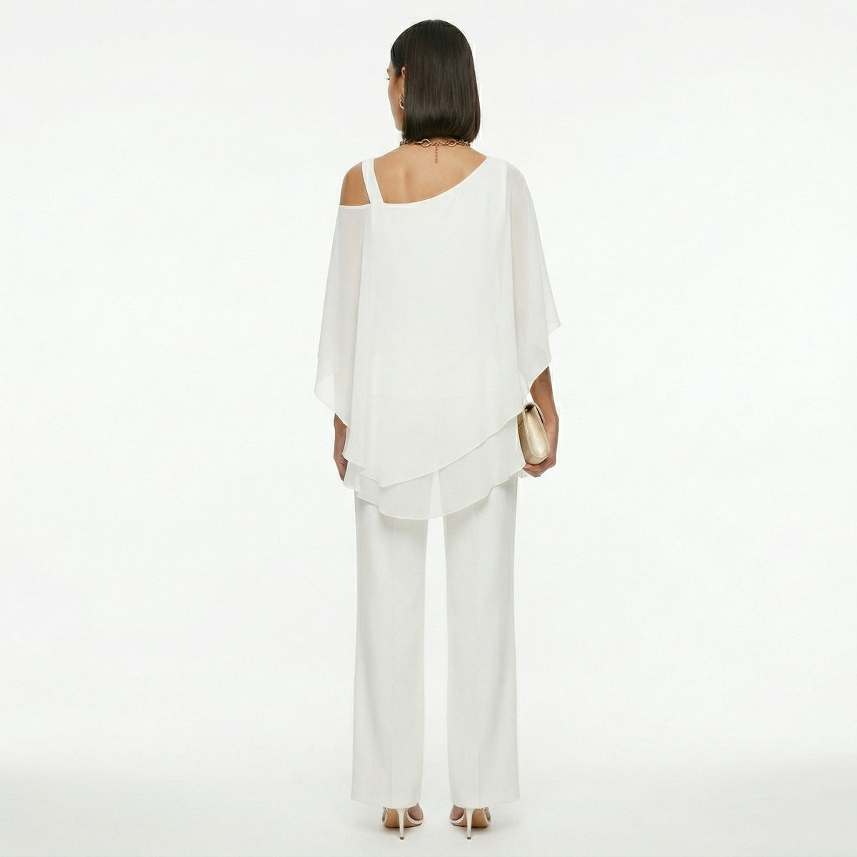 Women's Elegant Chiffon Set with Asymmetric Neckline
