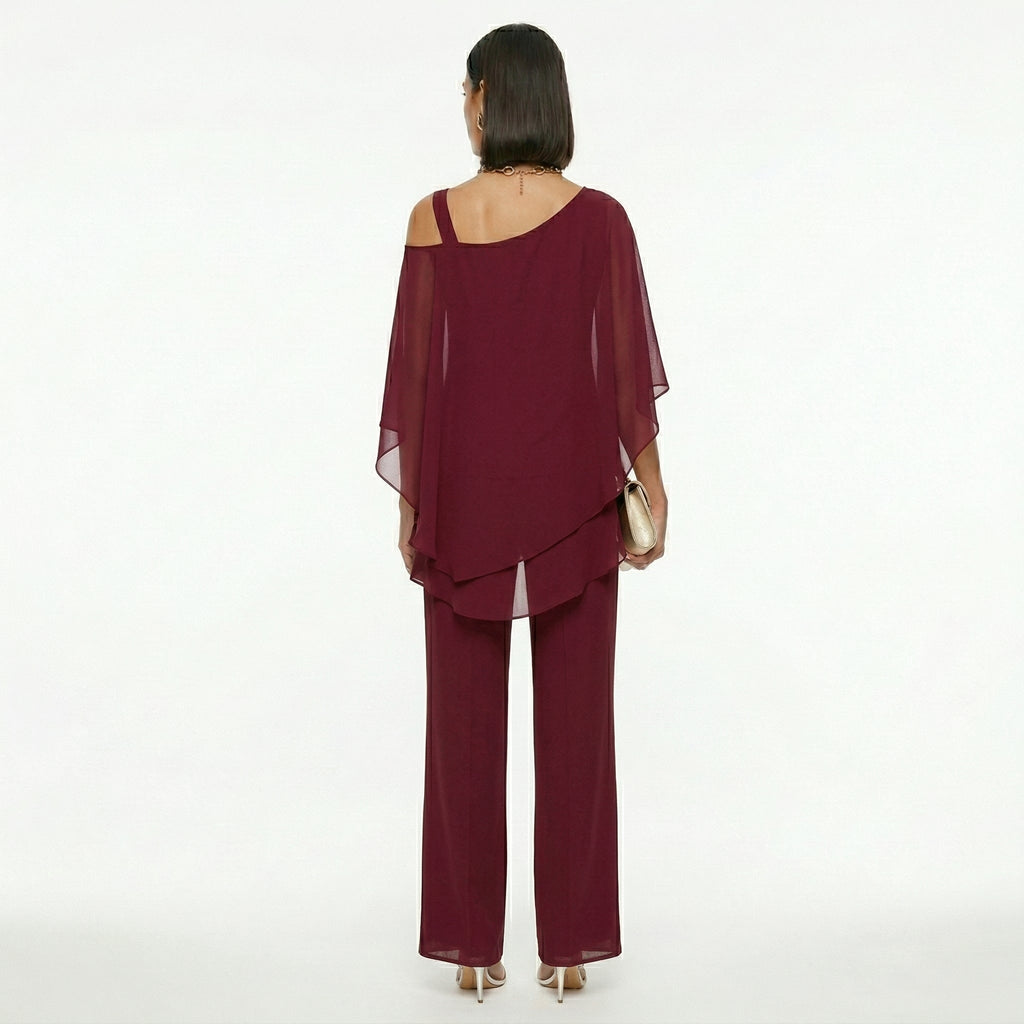 Women's Elegant Chiffon Set with Asymmetric Neckline