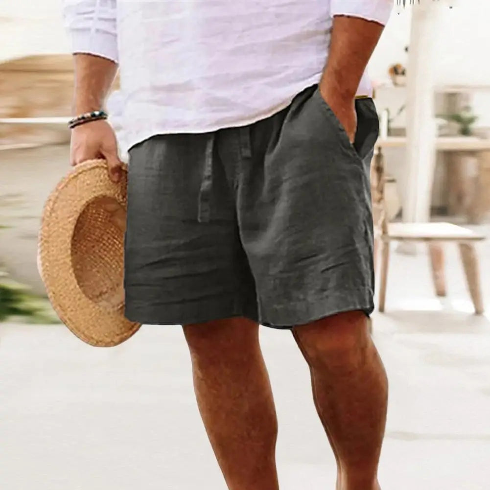 Men's Linen Shorts with Elastic Waist - Dark Gray