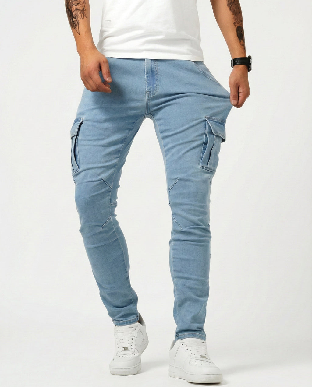 Men's Navy Stretch Cargo Pants - Blue