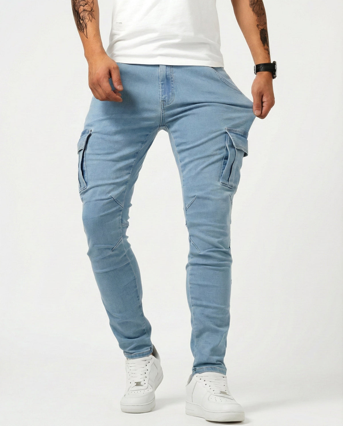 Men's Navy Stretch Cargo Pants - Blue