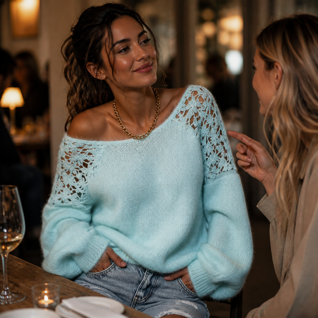Women's Knit Sweater with Lace Detail