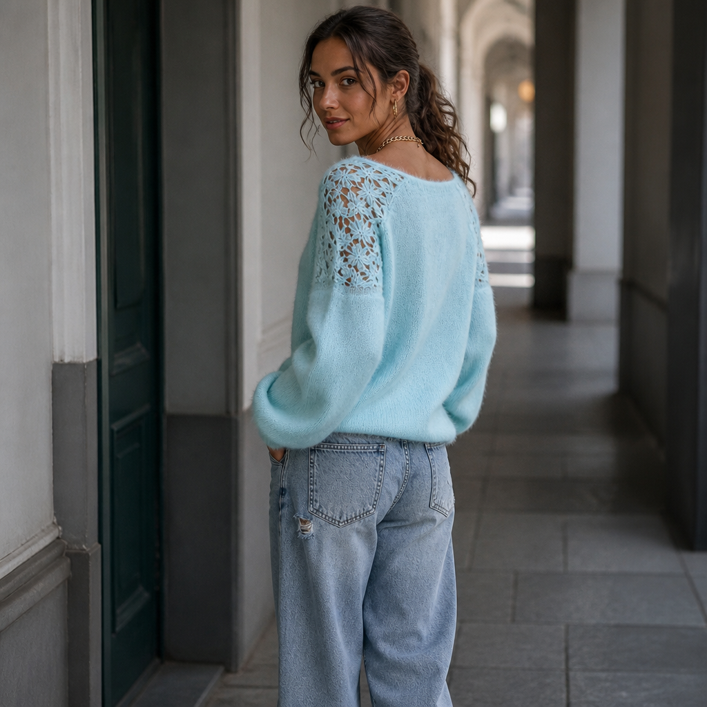 Women's Knit Sweater with Lace Detail