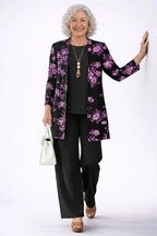 Women's Tropical Print 3-Piece Set with Straight-Leg Pants