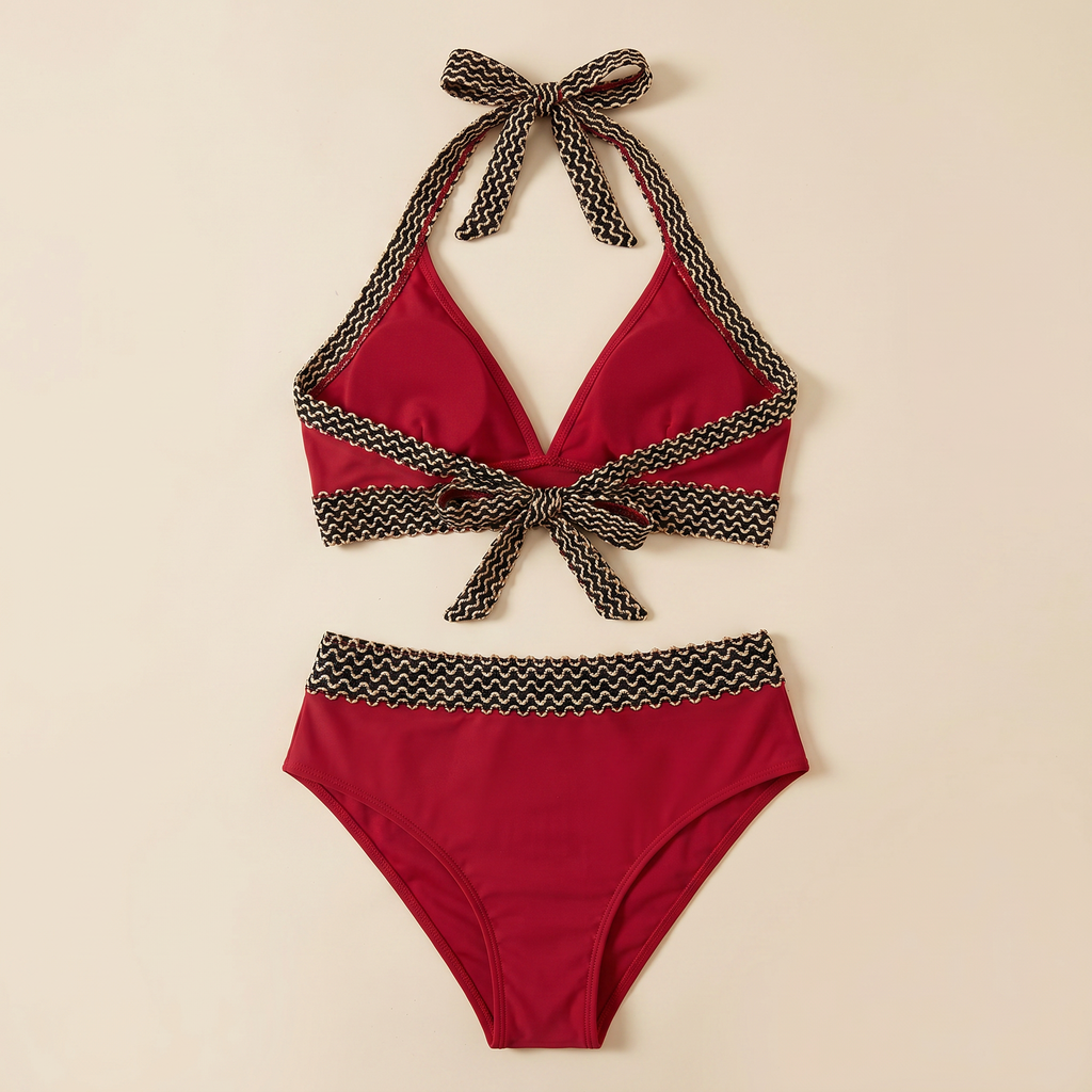 Women's High-Waisted Two-Piece Bikini - Red