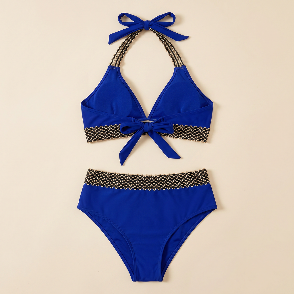 Women's High-Waisted Two-Piece Bikini - Navy Blue