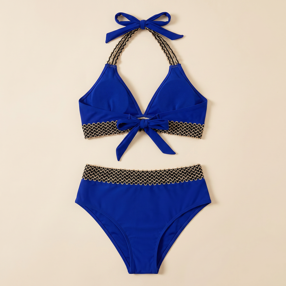 Women's High-Waisted Two-Piece Bikini - Navy Blue