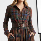 Women's Plaid Long Sleeve Shirt Dress