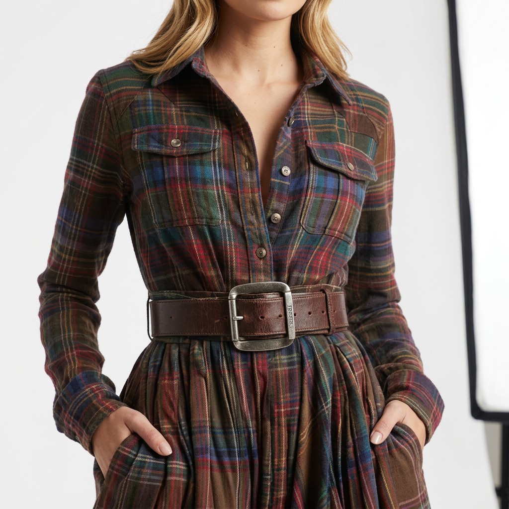 Women's Plaid Long Sleeve Shirt Dress
