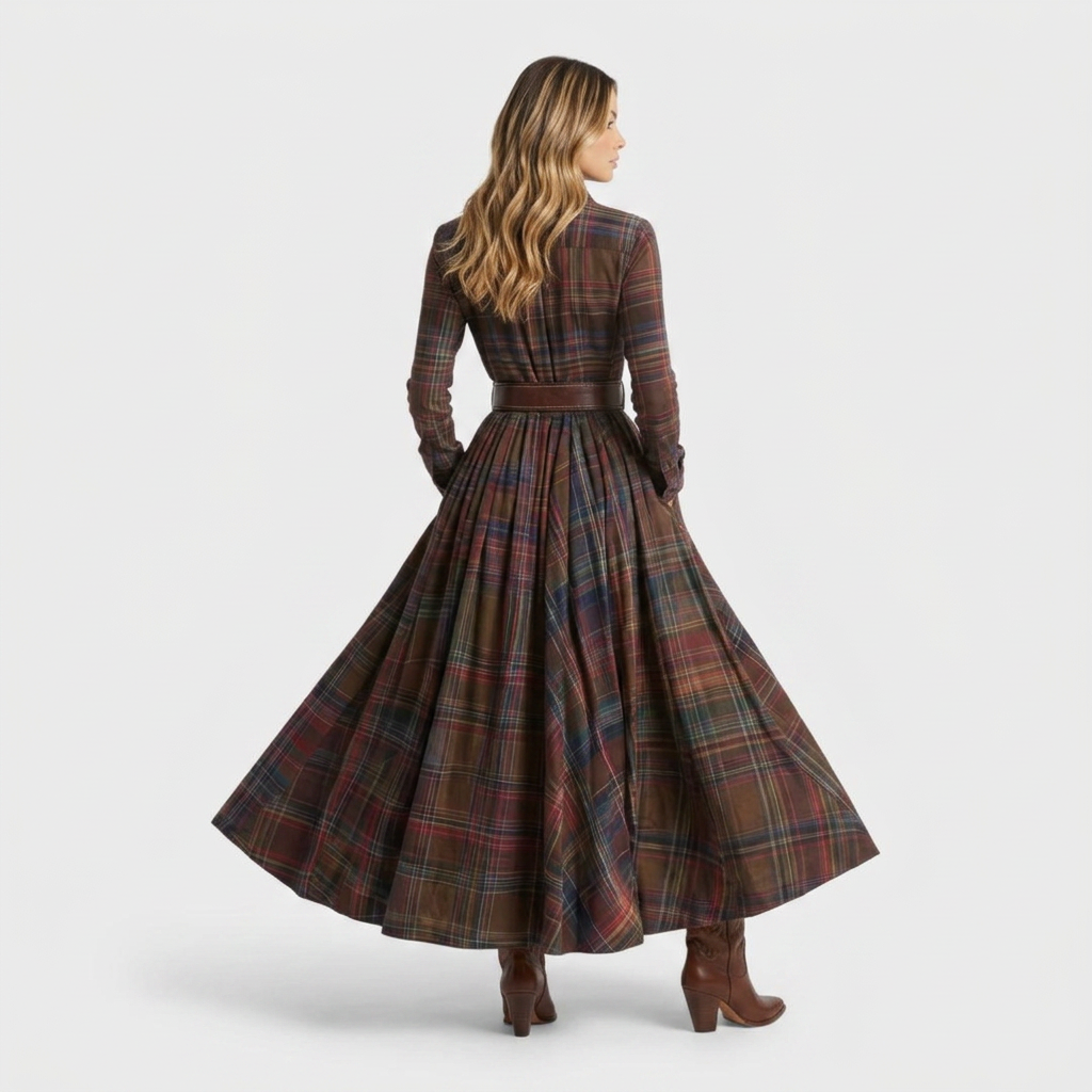 Women's Plaid Long Sleeve Shirt Dress