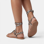 Women's Snake Print Flat Sandals